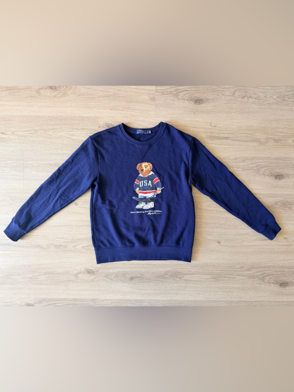 Ralph Lauren Navy Crewneck Sweater with Polo Bear USA Motif men’s size M